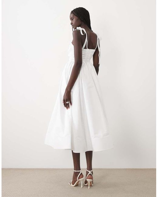 True Decadence White Bow Tie Strap Midi-Dress