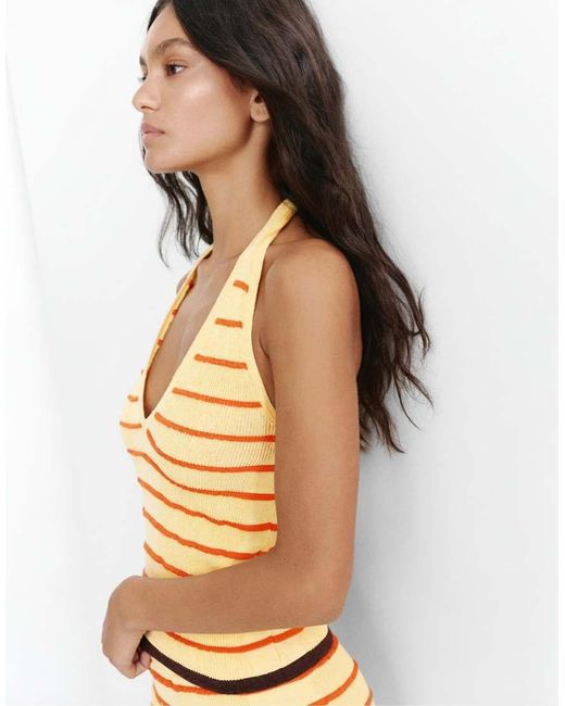 Pull&Bear Metallic Striped Knit Halter Top