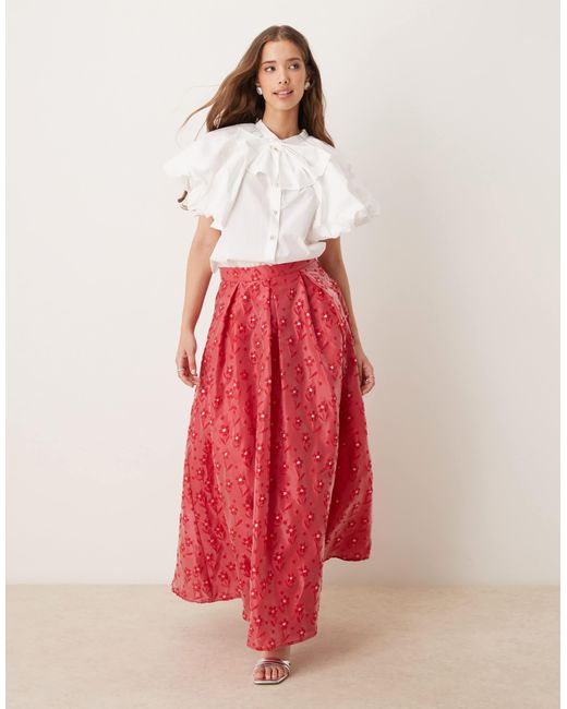 Sister Jane Red Flower Embellished Maxi Skirt