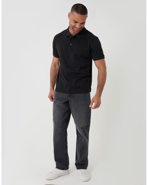 Threadbare Black Textured Cotton Polo Shirt for men