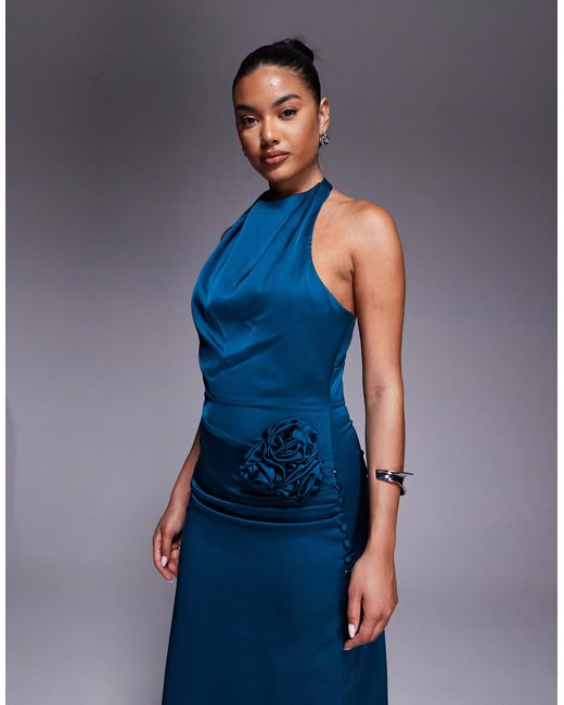 formal light blue dresses for women Blue A-Line Satin Long Prom Dresses, Blue Satin Formal Evening Dress –  shopluu main image 1