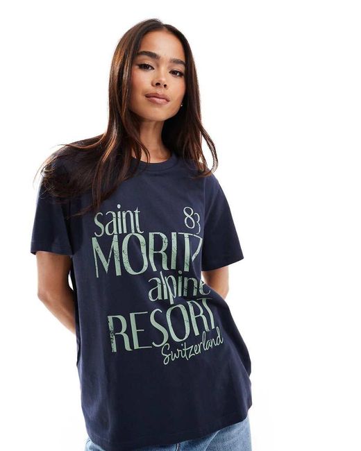 ASOS Blue Regular Fit T-shirt With Saint Moritz Print