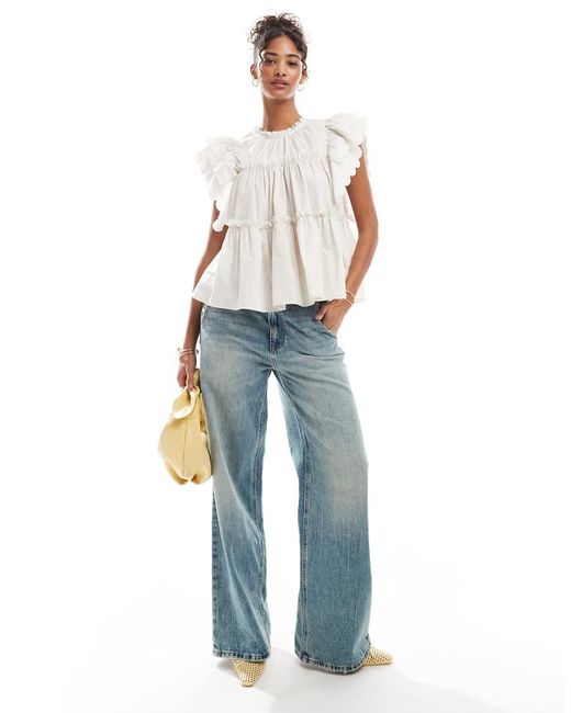 Top Blanco Hueso De Corte Trapecio De Object de color White