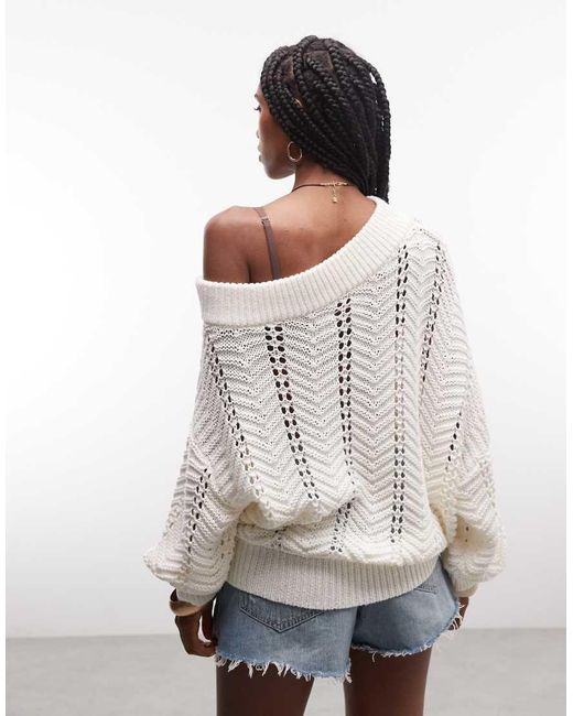 ASOS White Slouchy Off The Shoulder Crochet Sweater