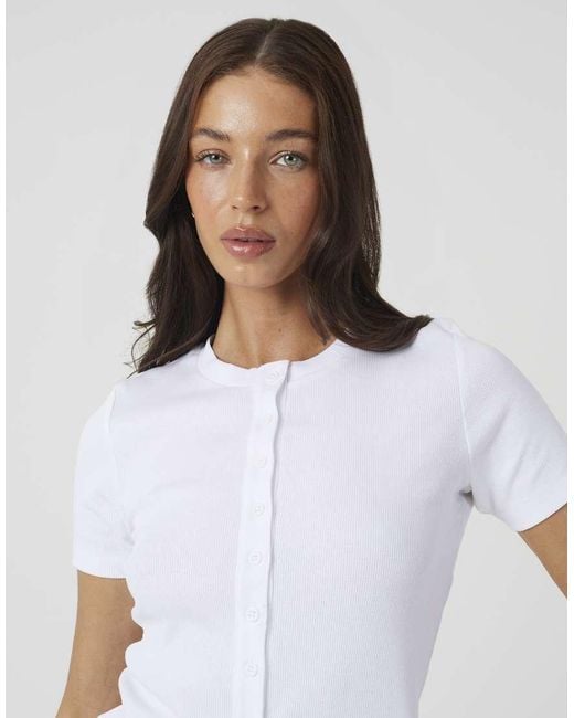 Brave Soul White Cotton Rich Short Sleeve Button Down Top