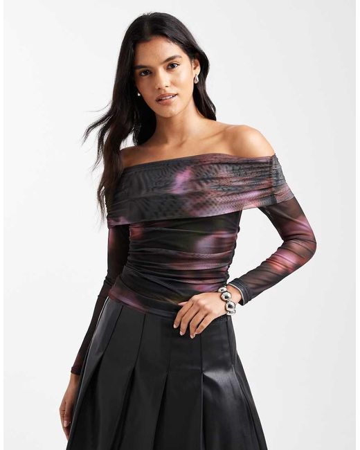 Top Color Roble Oscuro Con Escote Bardot De Malla Ashley De Cotton On-Rojo Cotton On de color Black