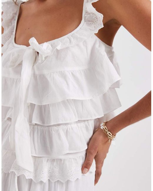 Vero Moda White Ruffle And Lace Detail Tiered Boho Cami Top