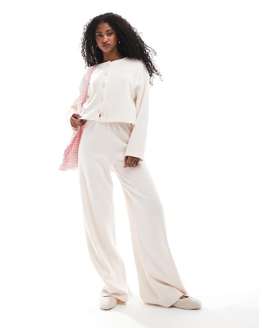 Miss Selfridge White Soft Rib Wide Leg Trouser