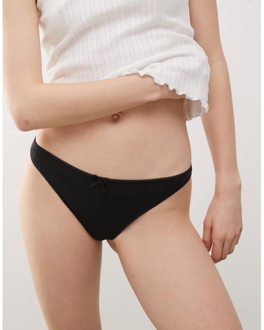 Monki White 2 Pack Soft Pointelle Thongs With Small Bows