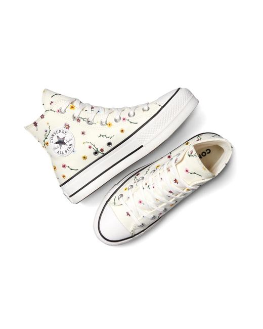 Zapatillas De Deporte Color Crema Con Flores Bordadas Y Plataforma Chuck Taylor All Star Lift Hi De Converse de color White