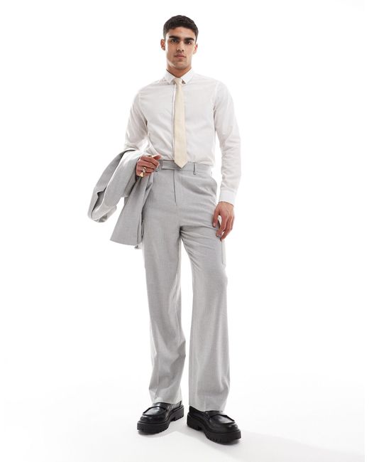 ASOS White Wide Cargo Microtexture Suit Trouser for men