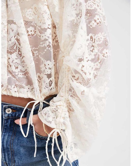 & Other Stories Blue Long Sleeve Lace Bouse