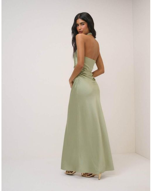 Nobody's Child Green Satin Column Devin Maxi Dress