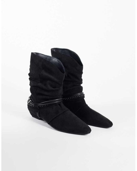 Public Desire Blue Peta Ruched Low Ankle Boots
