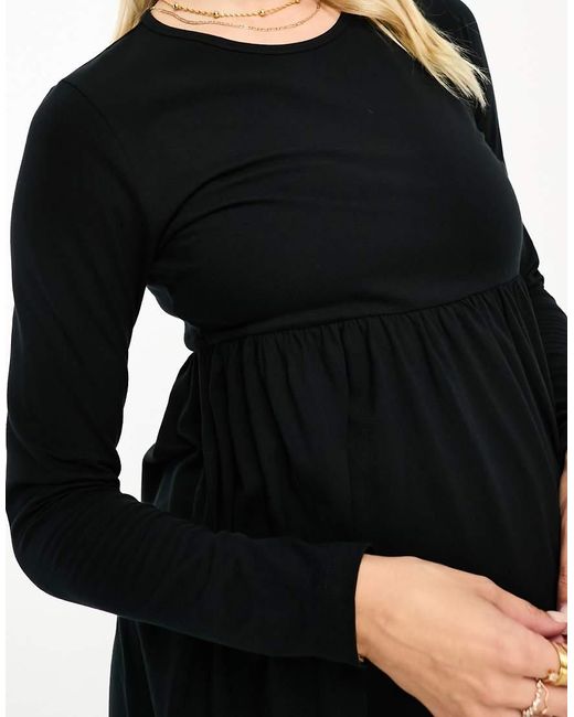 Mama.licious Black Mamalicious Maternity Long Sleeve Jersey Midi Dress