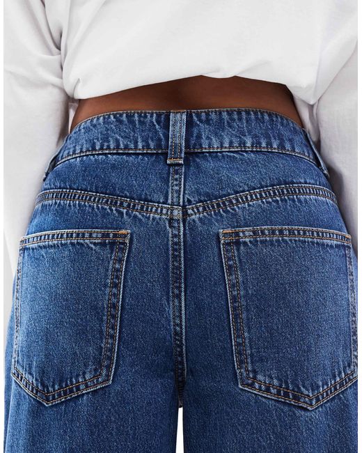 ASOS Blue Asos Design Petite High Waist Wide Leg Jeans