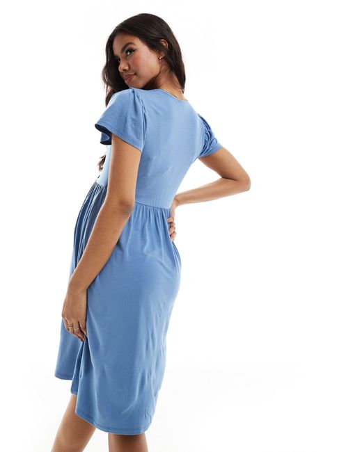 Mamalicious maternity - vestito corto con scollo a v e maniche ad aletta di Mama.licious in Blue