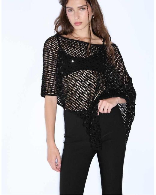 Stradivarius Black Sequin Knit Cape