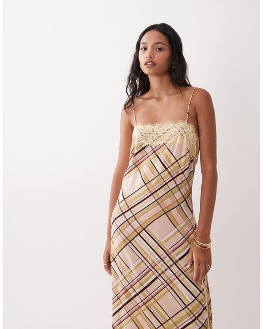 ASOS Natural Cami Maxi Slip Dress With Lace Trims