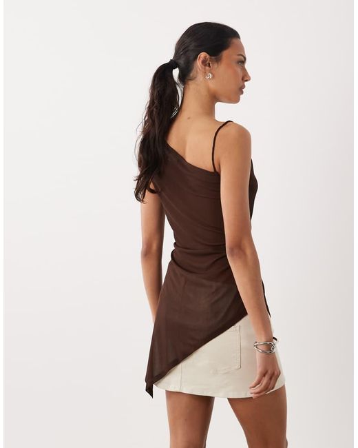 ASOS Natural Mesh Asymmetric Longline Cami With Lace Trim