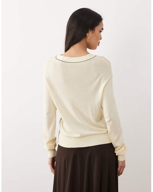 Mango White V Neck Lightweight Knitted Jumper