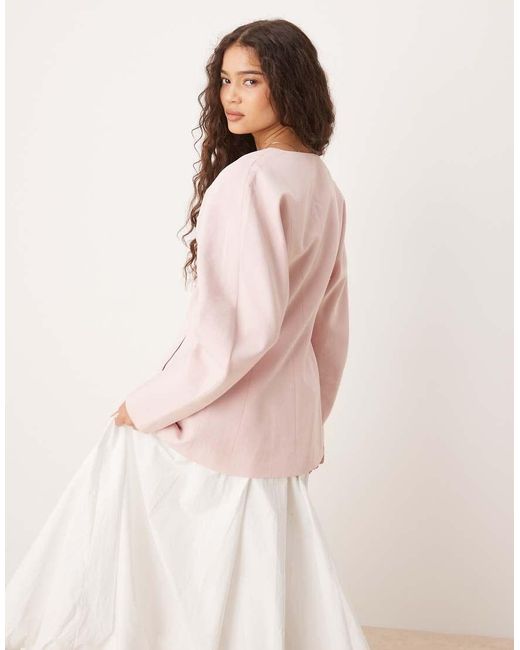 ASOS Getailleerde Blazer Zonder Kraag Van Linnenmix in het Pink