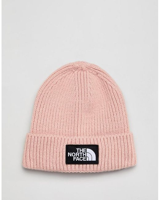 The North Face Logo Box Cuffed Beanie Hat In Pink Lyst Australia