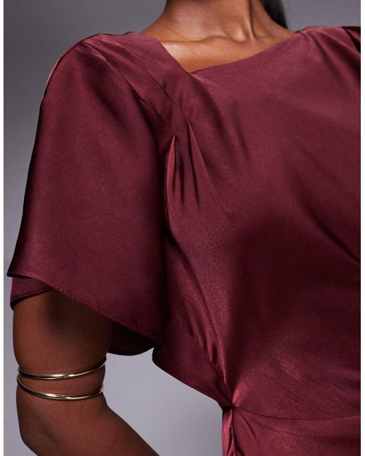 ASOS Purple Satin Asymmetric Neckline Maxi Dress With Pleat Shoulder And Skirt Detail