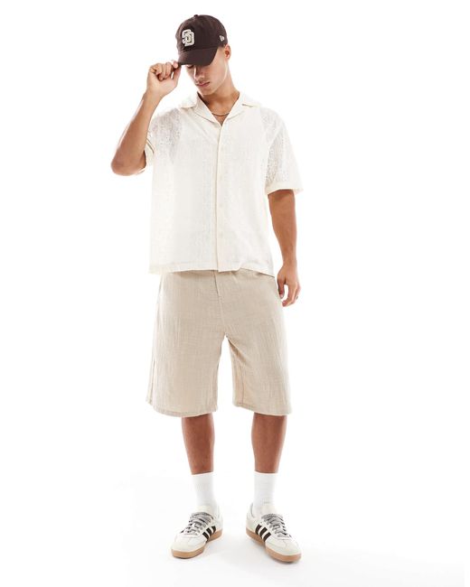 River Island – boxy-fit-hemd aus häkelstoff in White für Herren