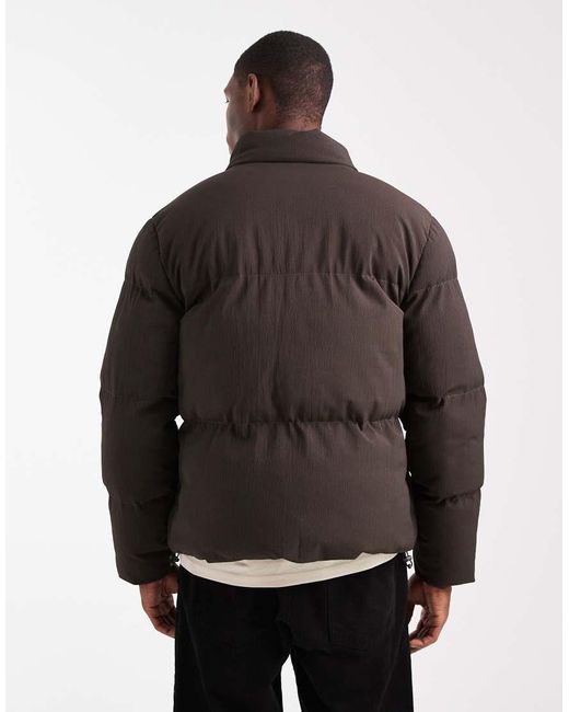 Brave Soul Black Textured Puffer Jacket for men