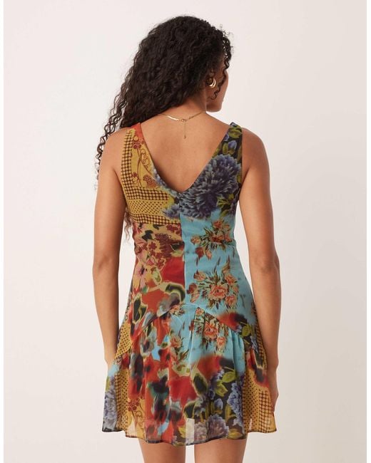 ASOS Multicolor V Neck Mini Dress With Drop Waist