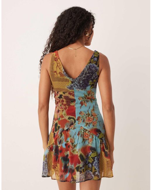 ASOS Multicolor V Neck Mini Dress With Drop Waist