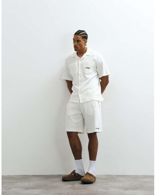 Prohibited White Short Sleeve Revere Collar Waffle Shirt Co-ord for men