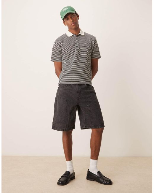 Polo décontracté et texturé coupe carrée à rayures avec broderie sur la poitrine - crème et noir ASOS pour homme en coloris Gray