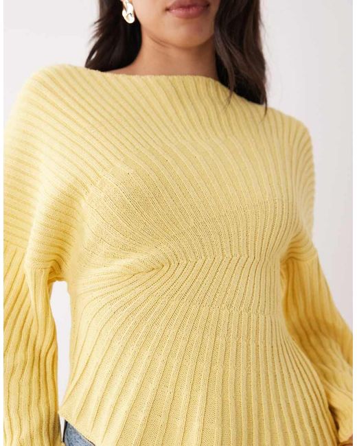 ASOS Yellow Knitted Cinched Pleated Jumper