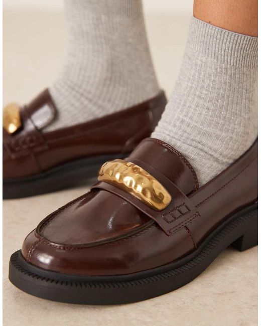 ASOS Brown Wide Fit Mistral Trim Detail Loafers