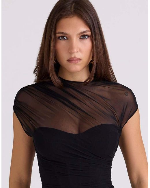 House Of Cb Blue Orelia Draped Mesh Maxi Dress