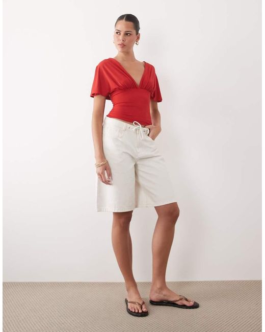 ASOS Red Polyamide Plunge Sleeveless Tie Back Cinch Top