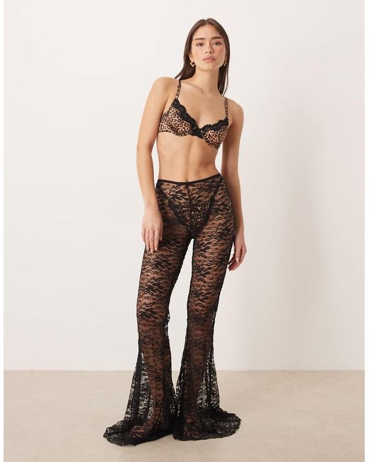 KAT THE LABEL Gray Stevie Lace Flare Pants