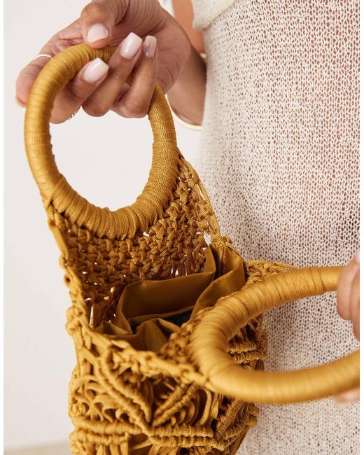 ASOS Metallic Macrame Grab Clutch With Tassel Detail