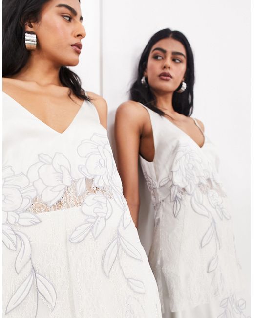 ASOS White Embroidered Lace Paneled Longline Cami Top