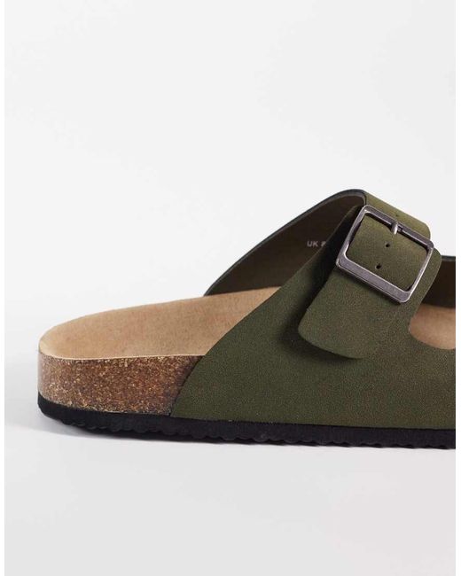 ASOS Green Two Strap Sandals With Cork Sole for men