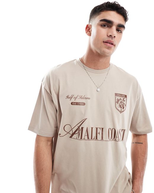 ASOS Natural Oversized T-Shirt With City Graphic for men