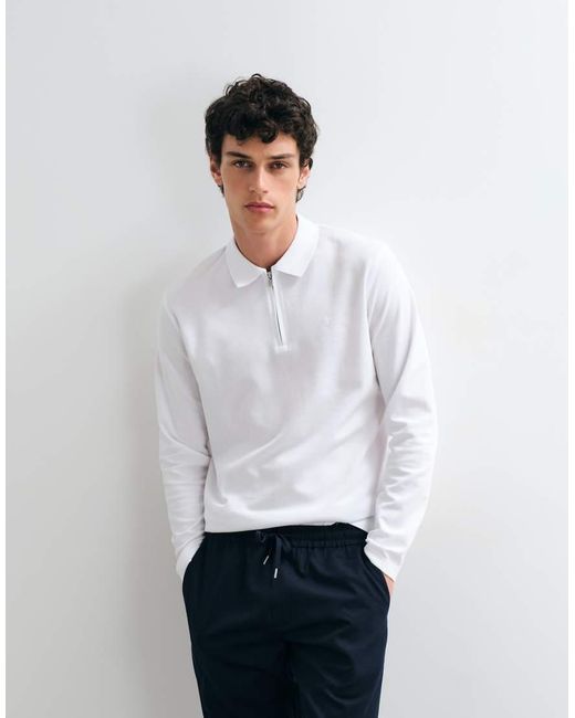 Jack & Jones White Long Sleeve Zip Polo Top for men