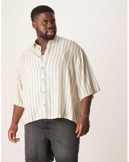 ASOS Oversized Gestreept Overhemd in het Natural voor heren