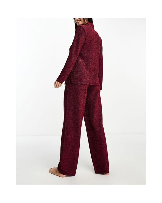 ASOS Red Glitter Shirt & Trouser Pyjama Set