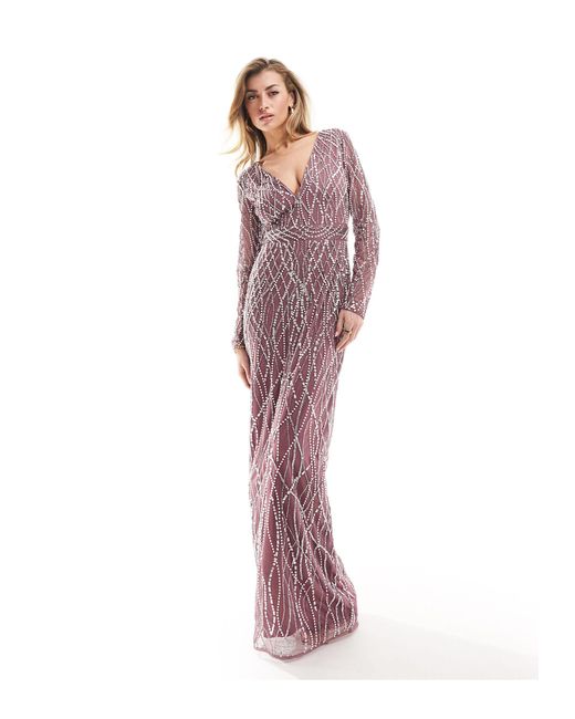 Beauut Purple Bridesmaid Allover Embellished Maxi Dress