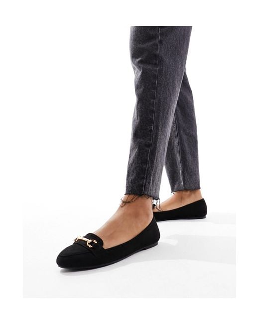 New Look Black Flat Loafers With Gold Bar