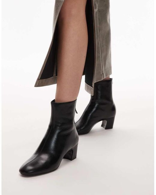 Mango Black Leather Round Toe Boot