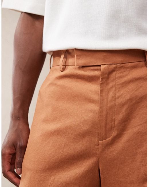 ASOS Natural Smart Linen Blend Bermuda Shorts for men